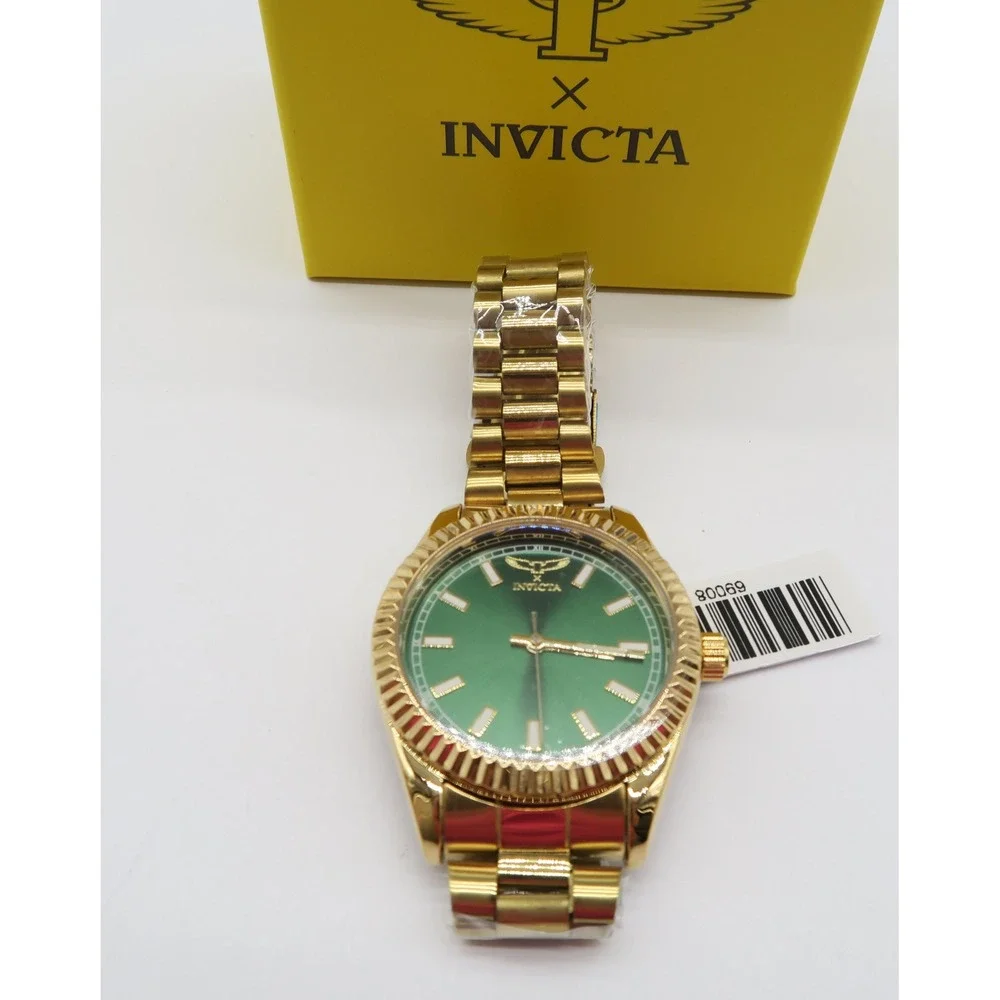 Invicta Specialty I by Invicta 40mm Gold Tone Green Dial Fluted Bezel Watch NEW